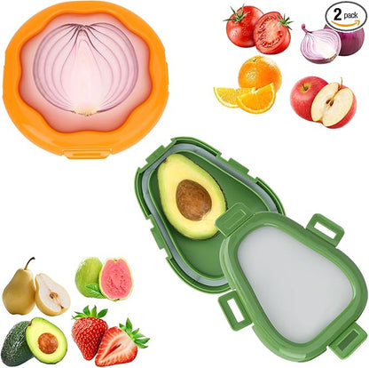 2pc Fruit Storage Containers for Fridge, Avocado Saver and Onion Storage Set, Reusable Silicone Food Storage Containers for Tomatoes, Lemons, and Potatoes (2)