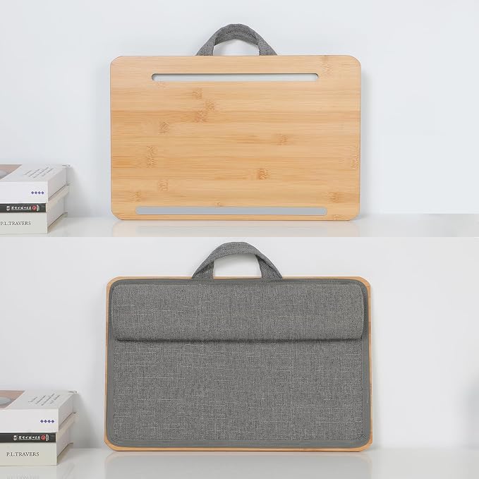Lap Desk for Laptop with Cushion, Bamboo Laptop Stand with Anti-Slip Strip Tablet Phone Holder, Fits up to 14 inch Portable Computer Lap Desk for Couch, Bed & Car