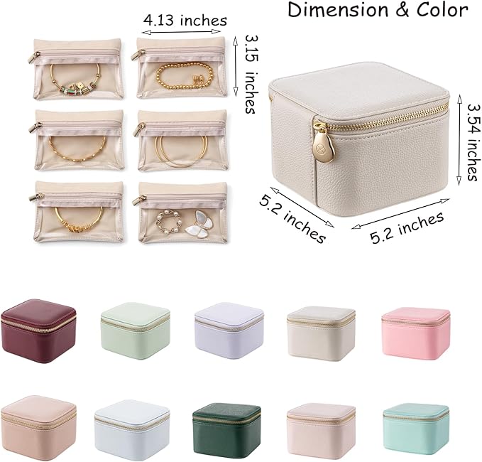 Vlando Travel Jewelry Box Organizer - 6 Small Velvet Zipped Pouches Pockets for Jewelries Necklaces Rings Earrings Sorting Storage, Rosy Mauve