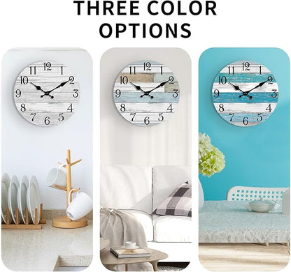 KECYET Wall Clock Battery Operated 12 Inch Outdoor Beach Style Blue Coastal Retro Silent Non Ticking Decorative for Bathroom Kitchen Living Room Bedroom