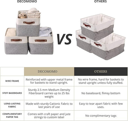 DECOMOMO Storage Baskets for Shelves - Fabric Storage Bins, Linen Closet Organizers and Storage (Grey & White, XL - 3 Pack)