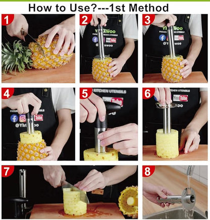 Pineapple Cutter and Corer, Pineapple Corer and Slicer Tool,[Reinforced sharp blades & Heavy duty & Durable], Yhtawoo Best Pineapple Peeler, Stainless Steel Decorer Fruit Knife, Easy Core Remover