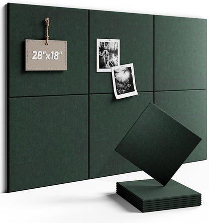 Fluxynara Felt Bulletin Board Tiles -28"x18" Cork Board Alternative for Office Decor, Push Pin Board Wall Organizer 6-Pack -Pine Green