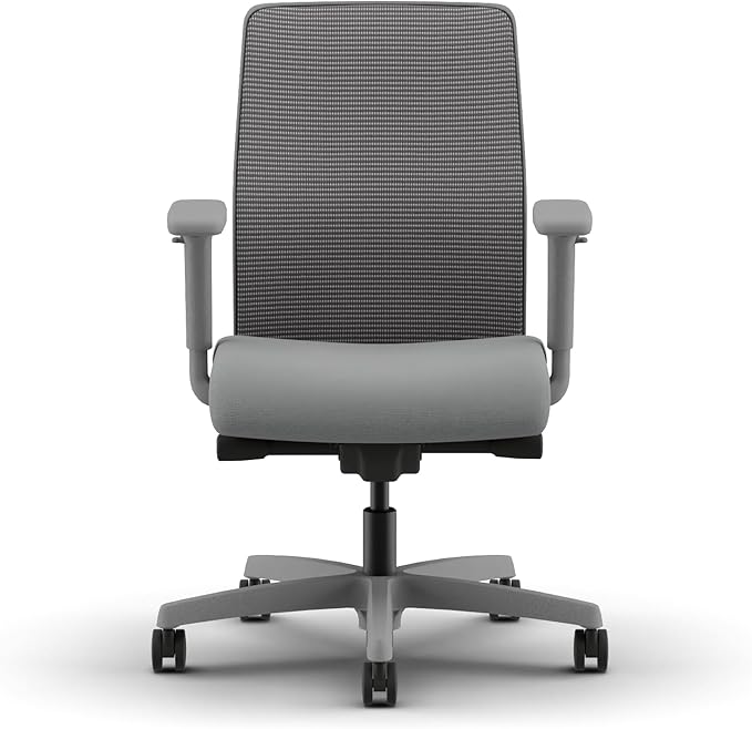 HON Ignition 2.0 Mesh Ergonomic Office Chair, Synchro-Tilt Control with Seat Slider, Home Office Desk Chairs, Adjustable Arms and Lumbar Support, Charcoal Mesh Back, Ash Seat Fabric, Titanium Frame