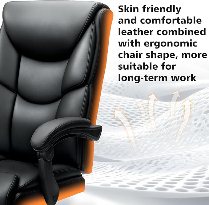400lbs Office Chair with Foot Rest, Reclining Big and Tall Office Chair with Lumbar Support Spring Cushion, High Back PU Leather Computer Chair,Comfy Desk Chair for Home Office