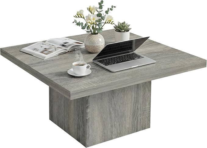 HOMCOM Square Coffee Table, Center Table with 1.6" Thick Tabletop for Living Room, Easy Assembly, 31.5"x31.5", Gray Wood Grain