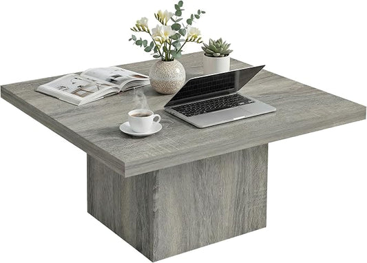 HOMCOM Square Coffee Table, Center Table with 1.6" Thick Tabletop for Living Room, Easy Assembly, 31.5"x31.5", Gray Wood Grain