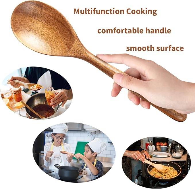 MornHalo 2PCS Acacia Wooden Spoons For Cooking 12-inch Smooth Finish Corner Spoon And Cooking Spoons-Comfortable Grip Wood Spoons for Cooking - Non-Stick Wooden Cooking Utensils