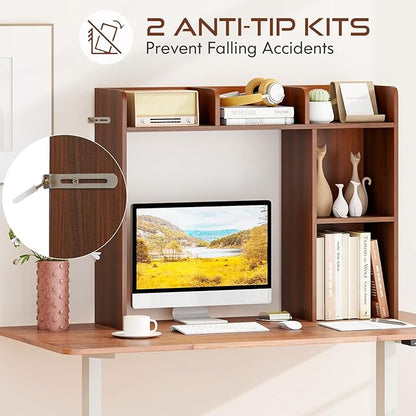 Tangkula Desktop Bookshelf, Countertop Storage Hutch with Shelves for Computer Desk, Desk 3-Tier Display Rack, Multipurpose Wood Desktop Hutch Storage Organizer for Dorm Office (Walnut,5 Shelves)