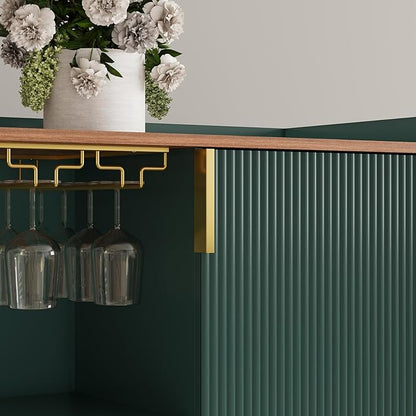 ARTPOWER 48" Wine Bar Cabinet with Fluted Texture, Modern Buffet Sideboard with Wine Rack and Glass Holder, Liquor Coffee Station with Storage for Kitchen, Living Room, Home Bar, Green