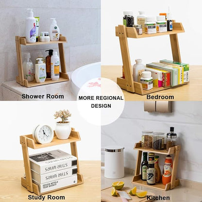 GOBAM Bamboo Makeup & Countertop Organizer, Large - 2 Layer Cosmetics, Lipsticks, Jewelry, Brushes, Hair Accessories & Perfume Organizer for Dresser, Easy Assembly - Natural