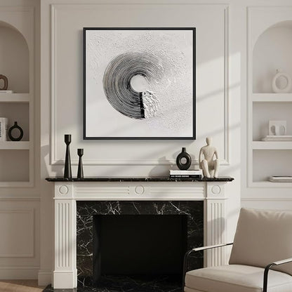 Framed Modern Black and White Abstract Wall Art, Square Minimalist Canvas Prints Painting Artwork for Walls, Geometric Circle Pictures for Bedroom Dining Room Lounge Living Room Wall Decor 24x24 In