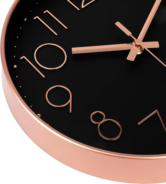 jomparis Rose Gold Wall Clock for Grils Womens Silent Non-Ticking Clock Decorative for Bedroom Office