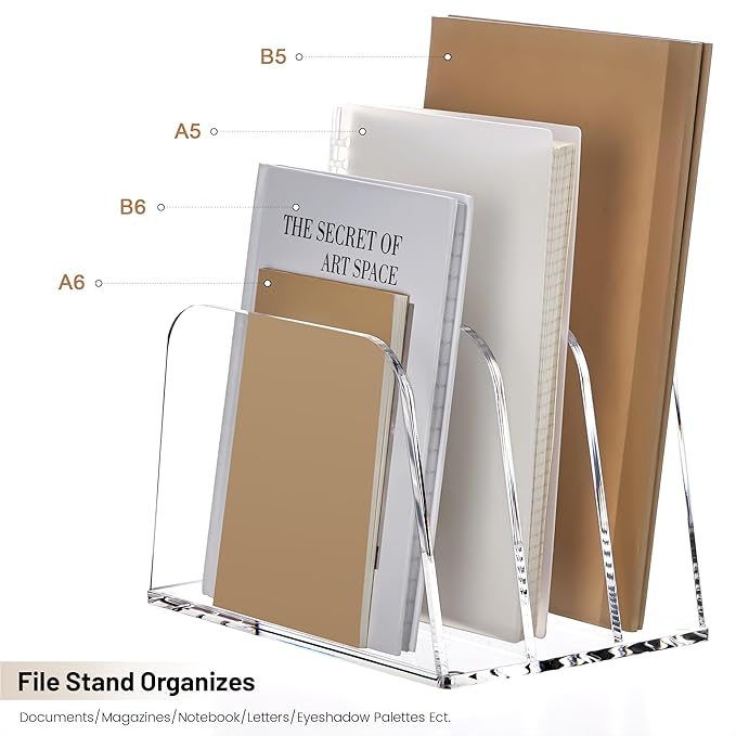 HeZone Desk File Organizer,3-Section Vertical Clear File Organizer File Holder Folder Holder Mail Sorter Acrylic Stand Rack,Office Organization for Home, Office & Classroom(1 Pack)