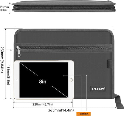 ENGPOW Accordion File Organizer,Fireproof 13 Pockets Expanding File Folder,Document Organizer Folder with Zipper＆Labels,Portable Home Travel Safe Storage for Letter A4 Files and More,Gray