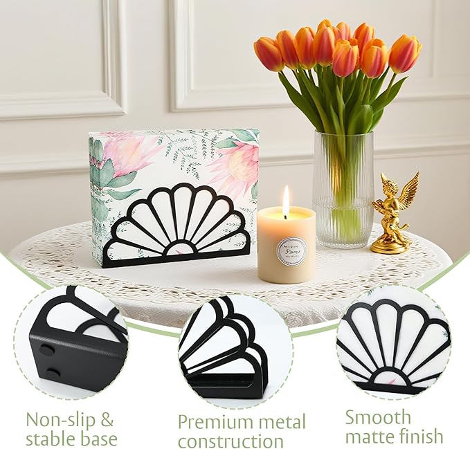 2 Pack Napkin Holder for Table, Cocktail Napkin Holders for Countertop, Metal Standing Guest Towel Holders for Paper Hand Towels, Rectangle Napkin Dispenser for Kitchen Bathroom Black
