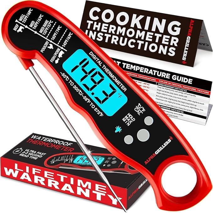 Alpha Grillers Meat Thermometer Digital – Instant Read Food Thermometer for Cooking & Grilling – Professional Kitchen Fathers Day Gift for Dad Men Him Husband