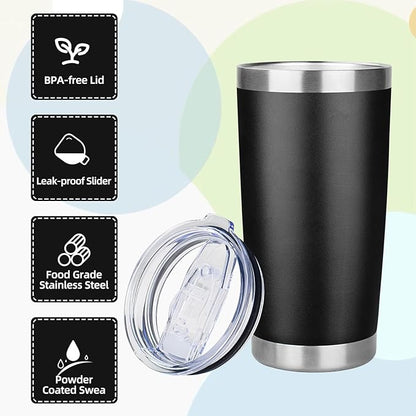 20oz Tumbler with Lid Stainless Steel Insulated Tumblers Travel Coffee Tumbler Bulk Double Wall Vacuum Insulated Water Cup Christmas Gifts for Women Men Her Him Home Office (Black, 1pack)