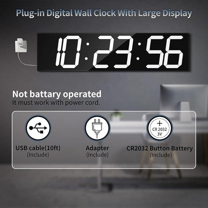CHKOSDA 28.4'Large Digital Wall Clock,Automic Digital Clock with Alarm,Clendar and Termperature,Auto Time Sync with Easy Operation, Big Timer with Countdown and Countup (White)