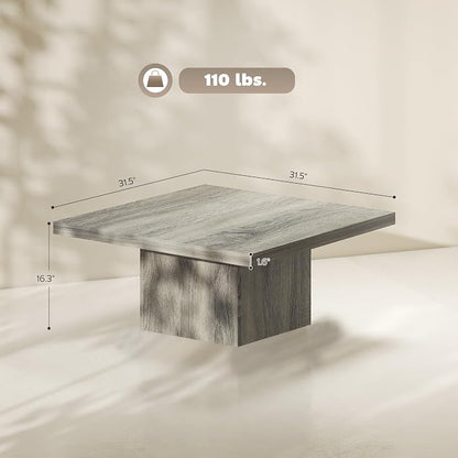 HOMCOM Square Coffee Table, Center Table with 1.6" Thick Tabletop for Living Room, Easy Assembly, 31.5"x31.5", Gray Wood Grain