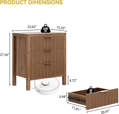 Nightstand with 3 Drawers, Dresser and Nightstand Sets, Bedside Tables, Mid Century Nightstands with 3 Wide Drawers for Bedroom, Kids’ Room, Hallway - Walnut