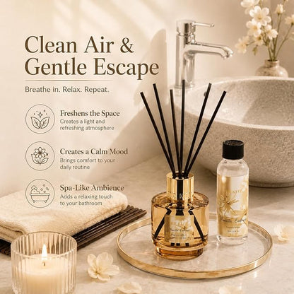 Airkeep Reed Diffuser Set with Refill & 8 Reed Sticks, 6.96 fl oz Vanilla Embrace Home Fragrance, Long Lasting Aromatherapy Diffuser for Bedroom, Bathroom & Living Room