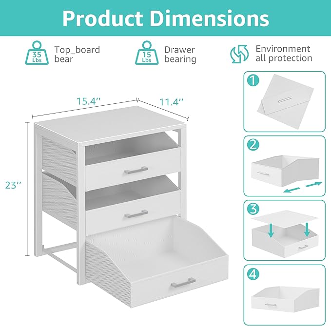 BOLUO Closet Drawers White Fabric 3 Drawer Small Dresser for Closet Organizers and Storage Bedroom Dorm Modern