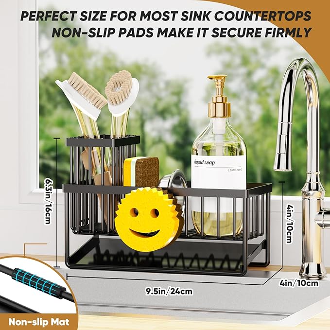 Taugast Sponge Holder for Kitchen Sink,Smiley Face Sink Caddy with Removable Brush Holder,Self-Draining Sponge Caddy for Soap,Dish Brush,Scrubber,Kitchen Essentials and Gadgets