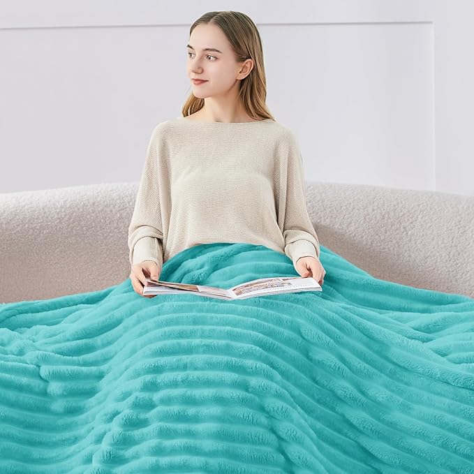 BEDELITE Fleece Throw Blanket for Couch - 300GSM Soft & Warm Fluffy Aqua Blanket, Decorative and Giftable Striped Blankets for Women, Men, 50"x60"
