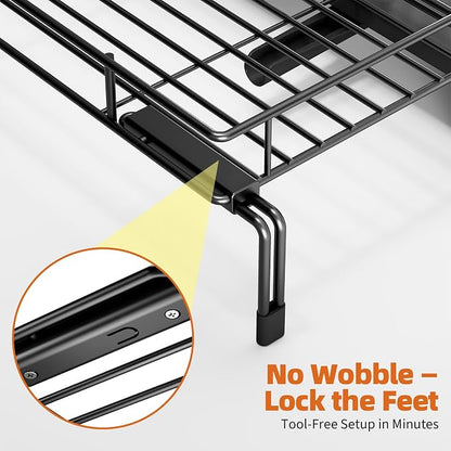 Urackify Dish Drying Rack - Large Dish Racks for Kitchen Counter, Extendable Sink Dish Drainer, Rustproof Dish Strainer with Utensil Holder, 2 Tier Black