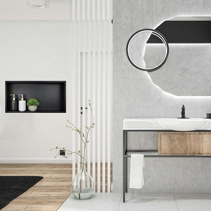 Shower Niche 24 x 12, Matte Black Stainless Steel Shower Niche Shelf Recessed for Bathroom Storage No Tile Needed Over Mount Installation