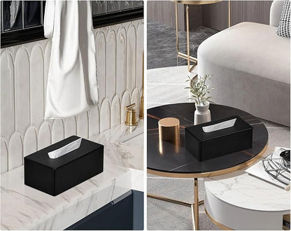 GOLRANLYE Tissue Box Cover Rectangular 9.8"(L) x 5.3"(W) x 4.3"(H) Refined Modern PU Leather Facial Tissue Dispenser Box Holder for Dresser Bathroom Decorative (Black)