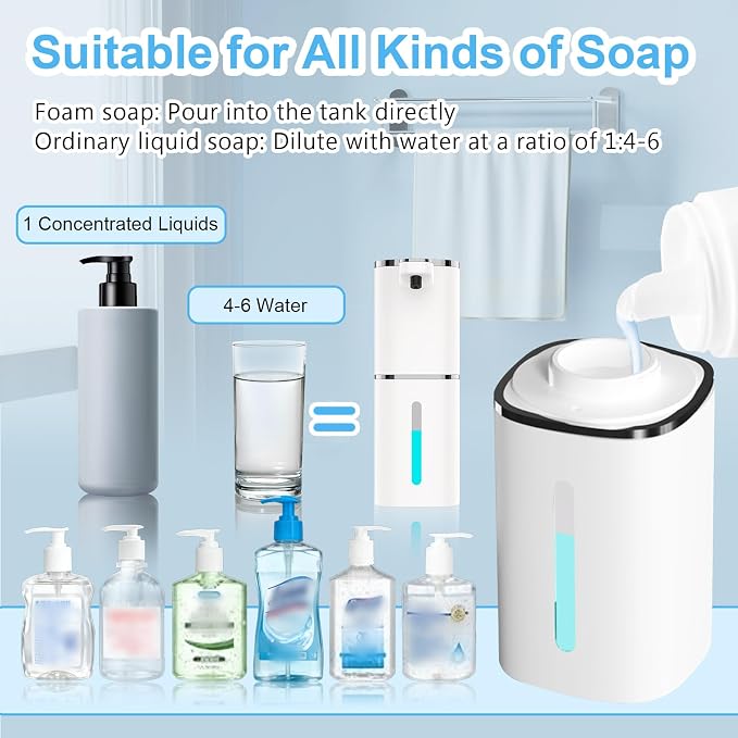 OHIFAST Automatic Foaming Soap Dispenser Touchless, USB Rechargeable Smart Hand Soap Dispenser, 9-Level Adjustable, Physical Button Operation, 13.5oz/400mL Wall Mounted for Bathroom Kitchen Dish Soap