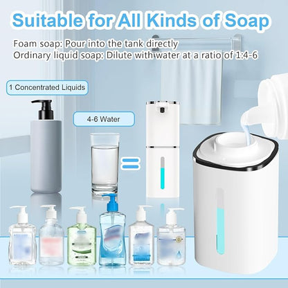 OHIFAST Automatic Foaming Soap Dispenser Touchless, USB Rechargeable Smart Hand Soap Dispenser, 9-Level Adjustable, Physical Button Operation, 13.5oz/400mL Wall Mounted for Bathroom Kitchen Dish Soap