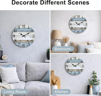 JoFomp 10 Inch Wooden Wall Clocks Battery Operated, Silent Wall Clock Non Ticking, Coastal Country Design Rustic Wall Clocks for Living Room Decor, Small Wall Clock for Bedroom Kitchen Bathroom