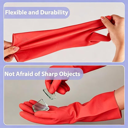 Rubber Kitchen Dishwashing Gloves - 4 Pairs Colorful Reusable Cleaning Gloves for Kitchen Washing Dishes and Household Cleaning (Medium, Yellow+Red)
