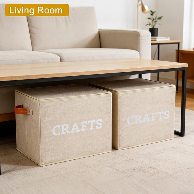 Lukeline Craft Storage Baskets for Organizing, Large Fabric Craft Organizers and Storage Box for Shelves, Closet, Craft Supplies, Books, Collapsible Storage Bins (Beige)