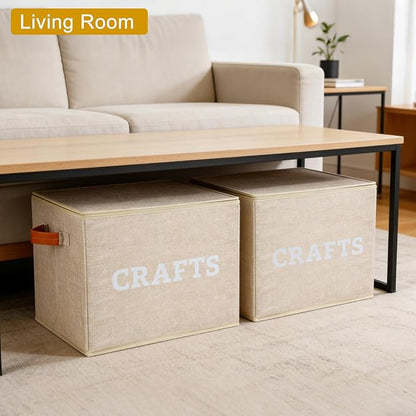 Lukeline Craft Storage Baskets for Organizing, Large Fabric Craft Organizers and Storage Box for Shelves, Closet, Craft Supplies, Books, Collapsible Storage Bins (Beige)