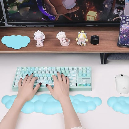 JIKIOU Upgrade Leather Cloud Keyboard Wrist Rest, Cloud Wrist Rest with Non-Slip PU Base, Comfortable Memory Foam Wrist Rest for Computer Laptop Mac Gaming Office and Pain Relief Christmas Wish Gift
