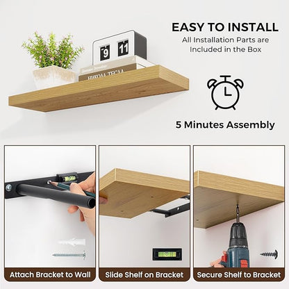 Dreamland 72 Inches Floating Shelves for Wall, 9.8" Deep Long Floating Shelves Set of 1, Large Display & Storage Shelf, Wall Shelf for Bathroom Bedroom Living Room Kitchen Office, Oak