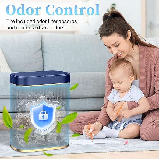 Bathroom Small Trash Can with Automatic Touchless Lid, 2.6 Gallon Smart Garbage Can Narrow Waterproof Trash Bin for Bedroom, Office, Living Room