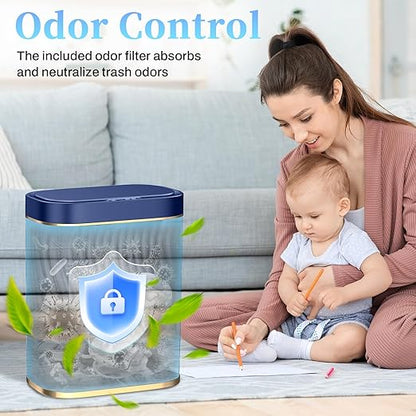 Bathroom Small Trash Can with Automatic Touchless Lid, 2.6 Gallon Smart Garbage Can Narrow Waterproof Trash Bin for Bedroom, Office, Living Room