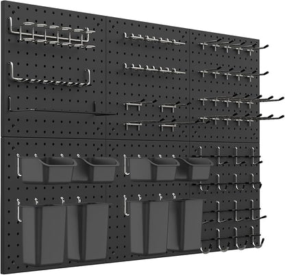 Peg Board Kit, Includes Pegboard and Accessories,with Hooks and Bins,Peg Board Wall Organizer for Office,Ornaments Display,Crafts Organization (129, Black)