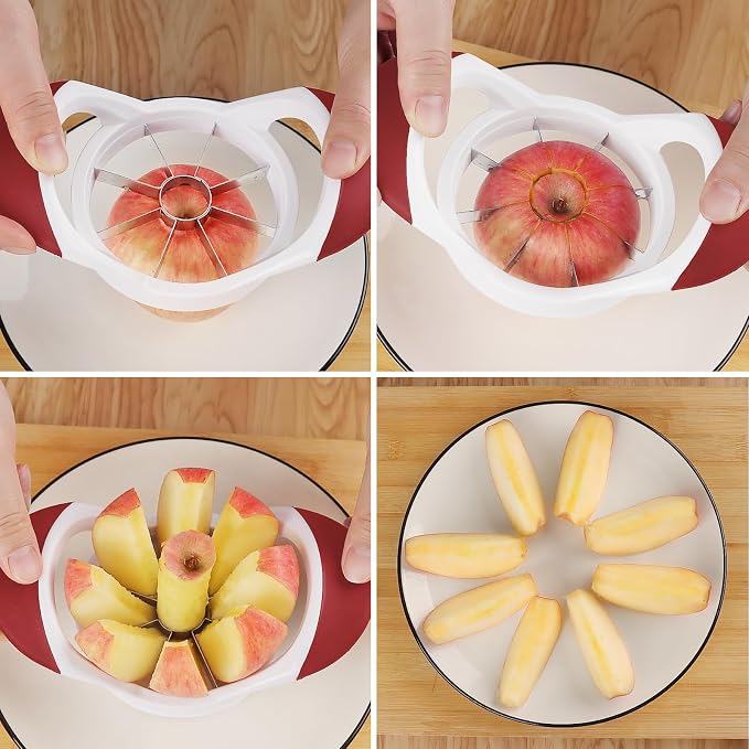 Asdirne Apple Slicer & Corer Set, Apple Cutter and Fruit Slicer with Sharp Stainless Steel Blades and Ergonomic Non-Slip Handles, Ideal for Cutting a Wide Range of Fruits, Red