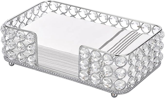 Sumnacon Stylish Bathroom Guest Towel Holder-Rectangle Crystal Napkin Holder for Guest Hand Towels Paper Napkins, Decorative Napkin Tray for Bathroom Vanity Toilet Tank Table Kitchen Countertop,Silver
