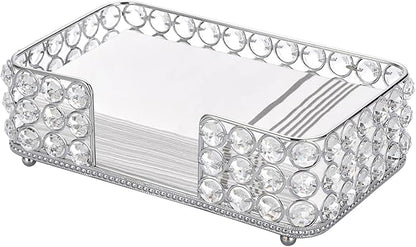Sumnacon Stylish Bathroom Guest Towel Holder-Rectangle Crystal Napkin Holder for Guest Hand Towels Paper Napkins, Decorative Napkin Tray for Bathroom Vanity Toilet Tank Table Kitchen Countertop,Silver