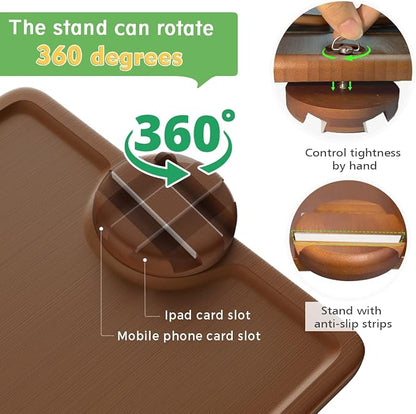 Smatdecis Couch Arm Tray Table Sofa Arm Clip, Armrest Tray Table Suitable for Home Drinks/Fast Food/Fruit Etc, Large Size Multi-Function Brown(360° Rotating Stand A)