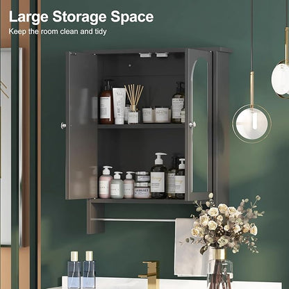 Bathroom Medicine Cabinet Mirror,Arched Bathroom Cabinet with Mirror,Surface Mount Medicine Cabinet Wall Mounted,Mirrored Medicine Cabinets with Towel Bar,Black Wall Cabinet 22x28