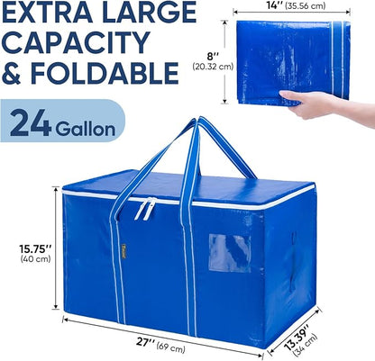BALEINE 6-Pack Oversized Moving Bags with Reinforced Handles, Heavy-Duty Storage Tote for Clothes, Moving Supplies (Royal Blue, 6-Pack)