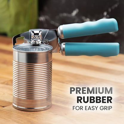 Zulay Kitchen Heavy Duty Stainless Steel Can Opener Manual with Bottle Opener - Rust Proof Manual Can Opener With Turn Knob & Comfy Soft Grip Handles - Dusty Blue